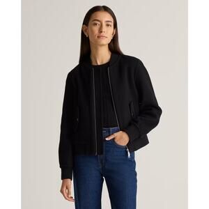 New Quince Black Double-Faced Merino Wool Bomber Jacket Women’s Large 3353